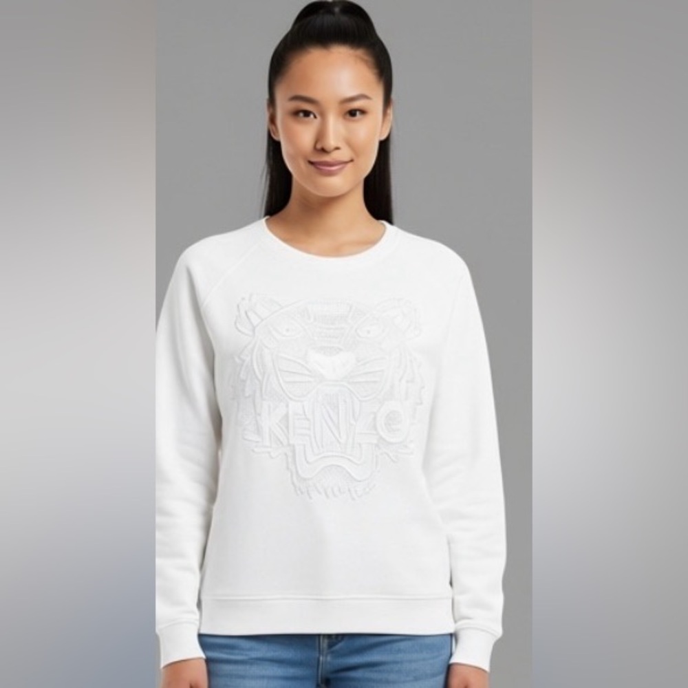 Kenzo Paris White Tiger Embossed Sweatshirt Women’s M EUC Designer